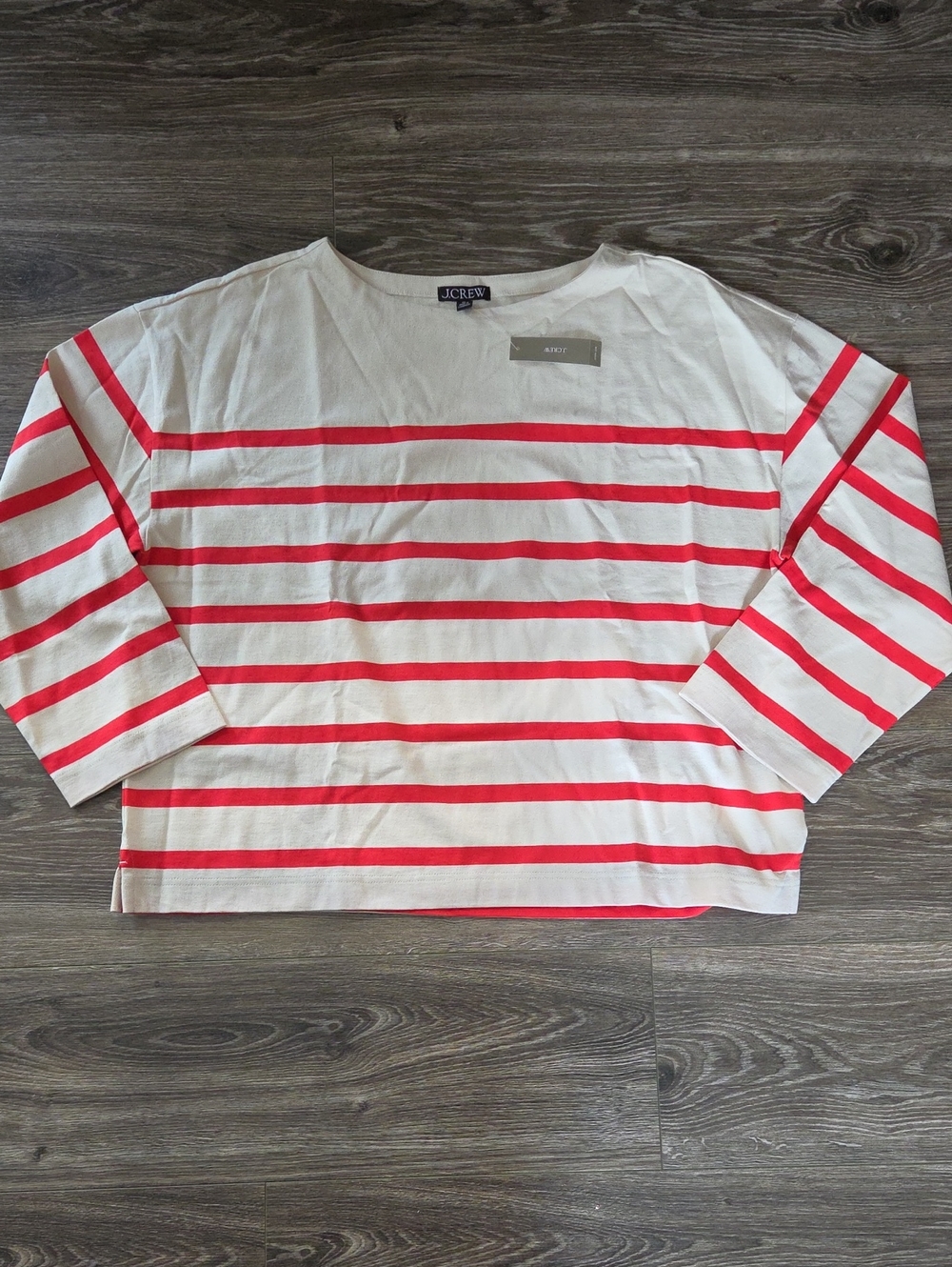 J. Crew White Top with Coral-Red Stripes